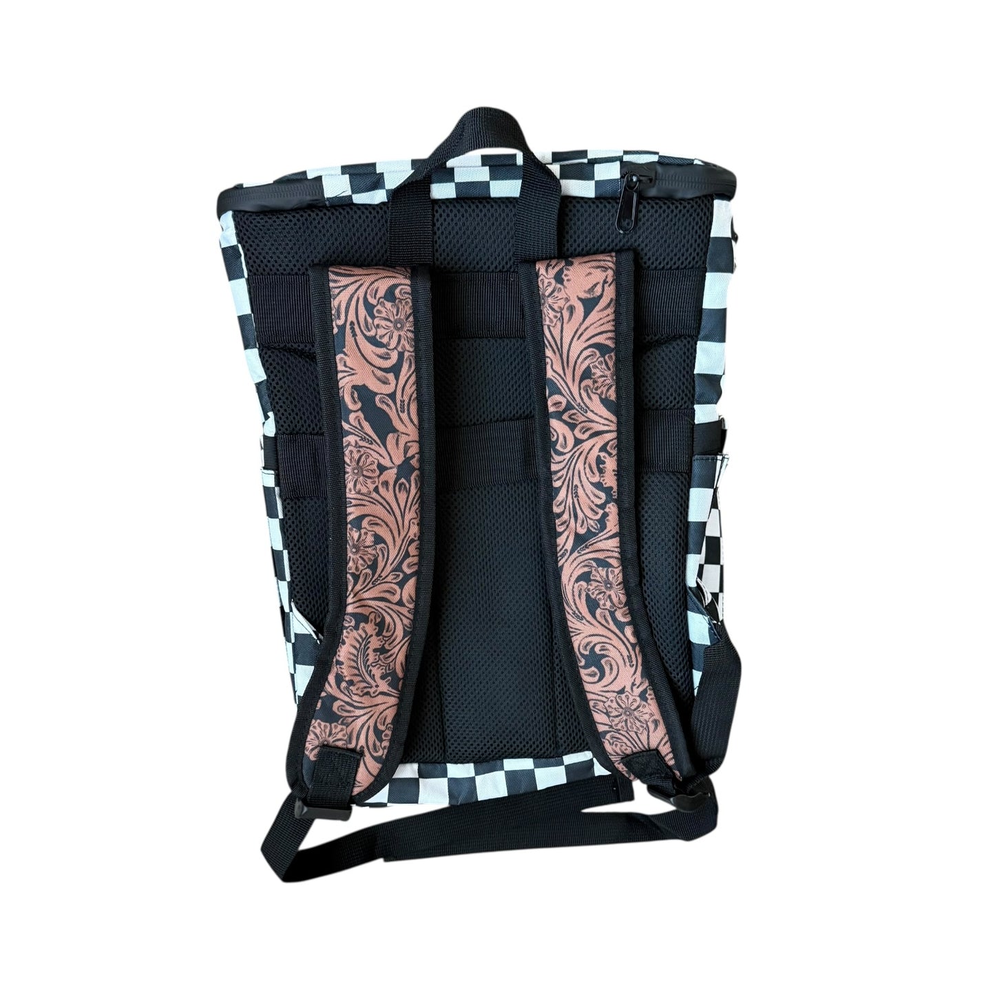 Checkered Tooled Leather Cooler Backpack