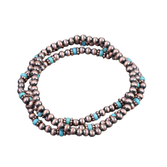 Copper Navajo Pearl Turquoise Triple Stretch Bracelet