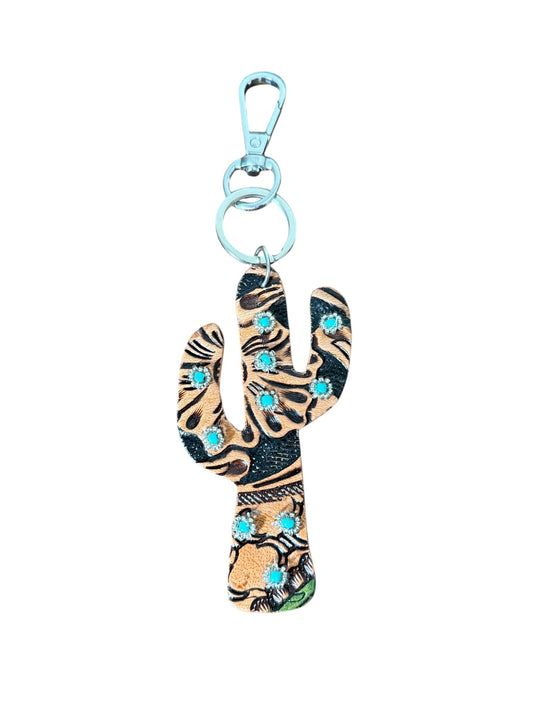 Tooled Turquoise Cactus Keychain