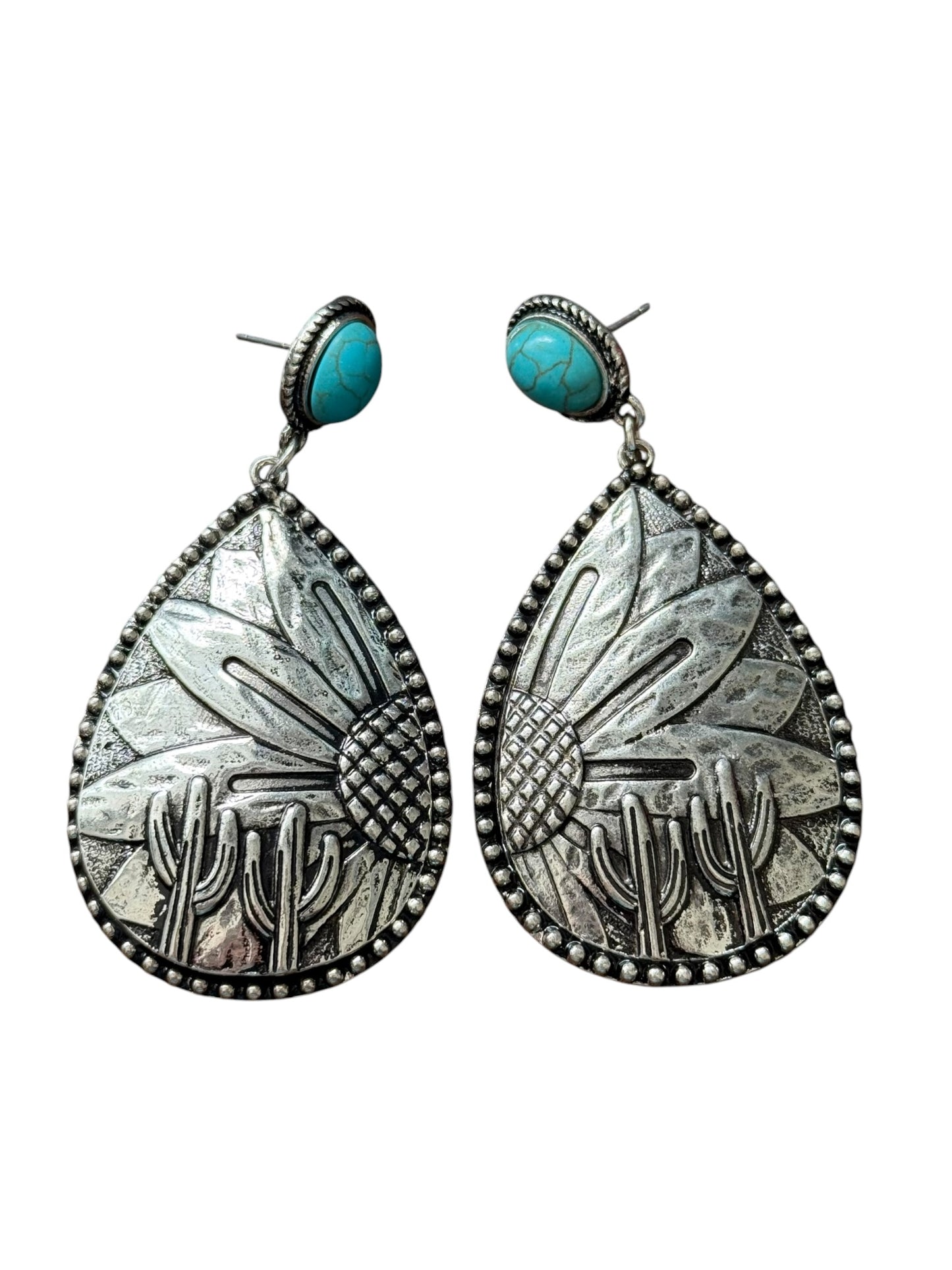 Silver Sunflower Cactus Earrings