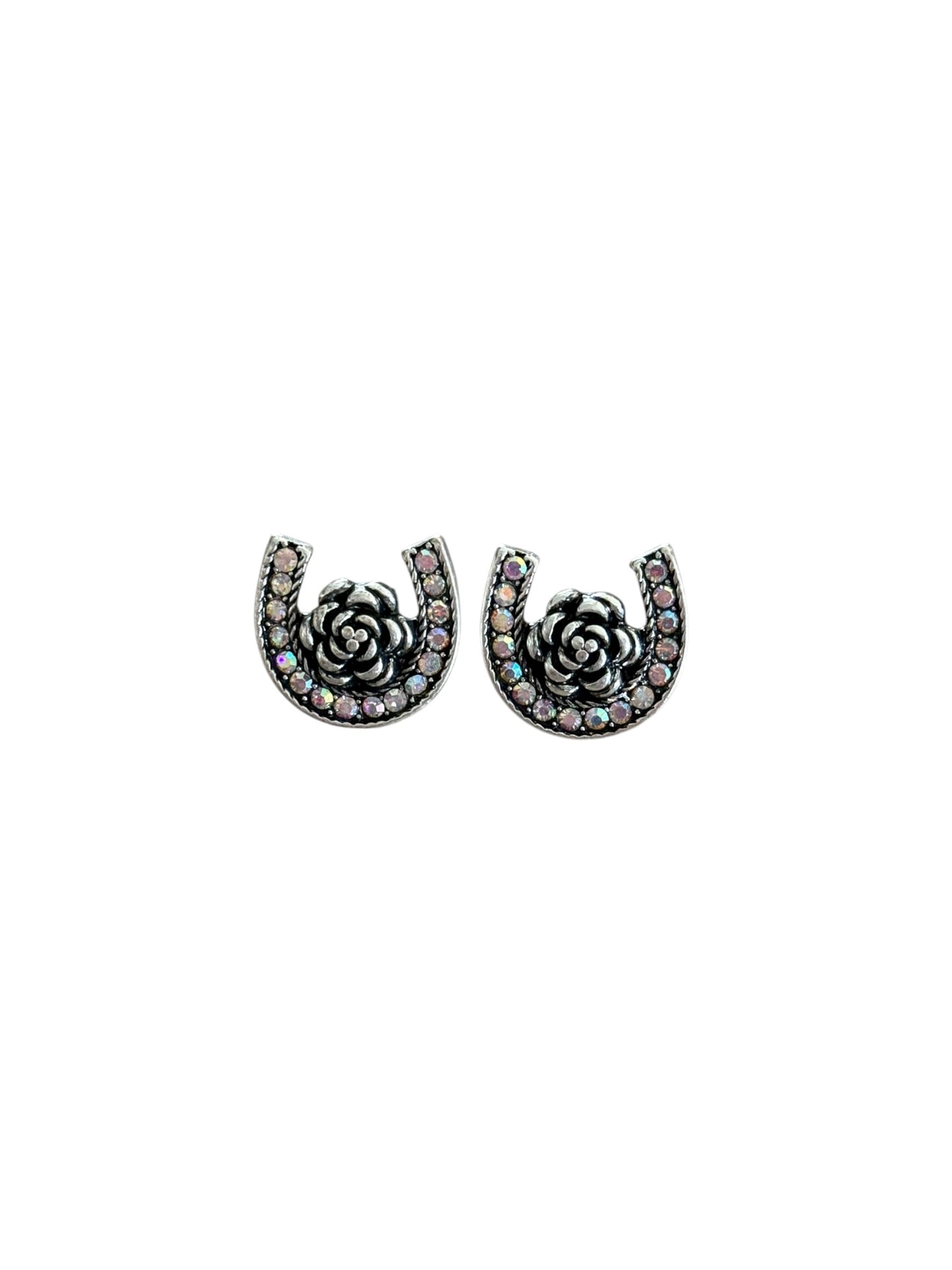 Silver Horseshoe Rose Earrings