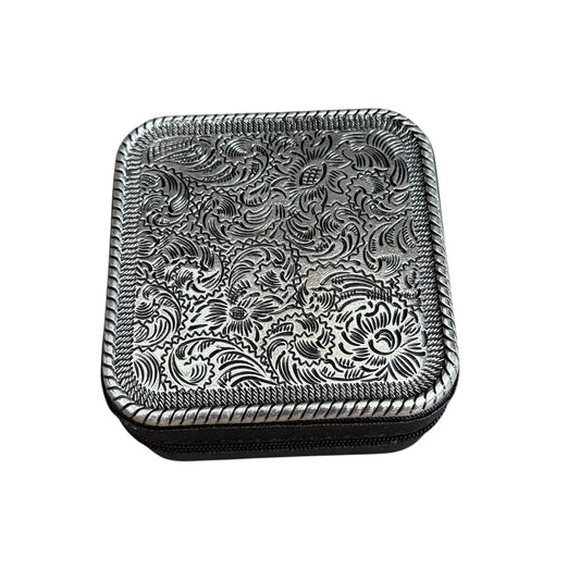 Tooled Silver Black Jewelry Box