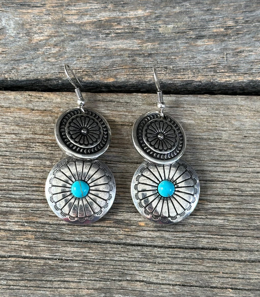 Turquoise Stone Concho Earrings