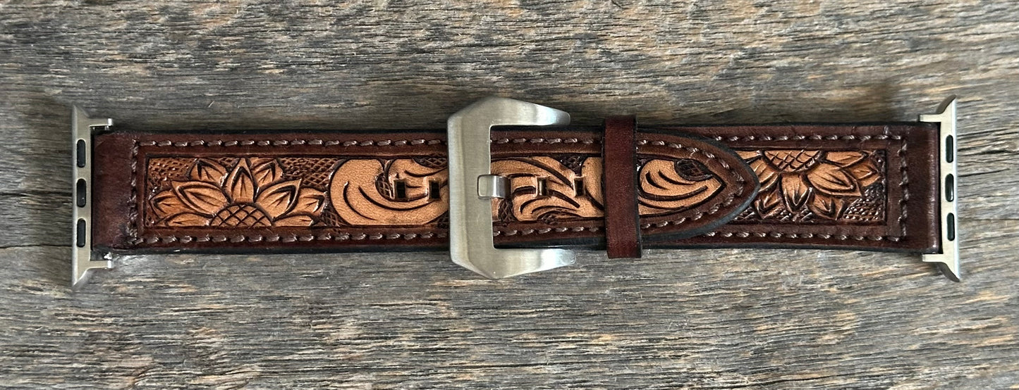 Floral Tooled Leather Apple Watch Band (different sizes available)