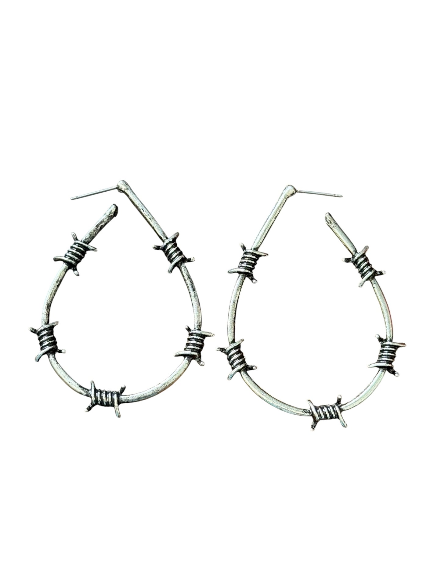 Silver Barbwire Teardrop Earrings