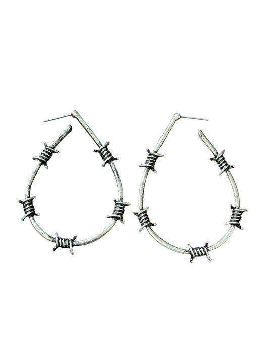 Silver Barbwire Teardrop Earrings