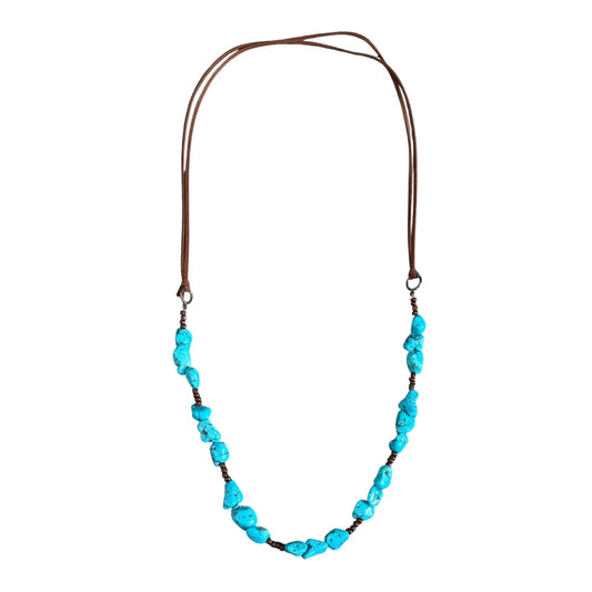 Turquoise Nugget Leather Necklace