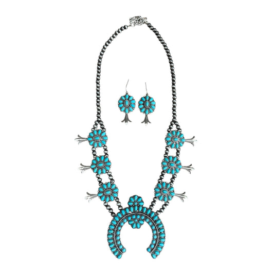 Gunmetal Navajo Pearl Turquoise Squash Necklace Set
