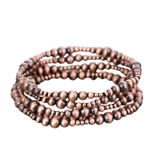Copper Navajo Pearl Stack Stretch Bracelet