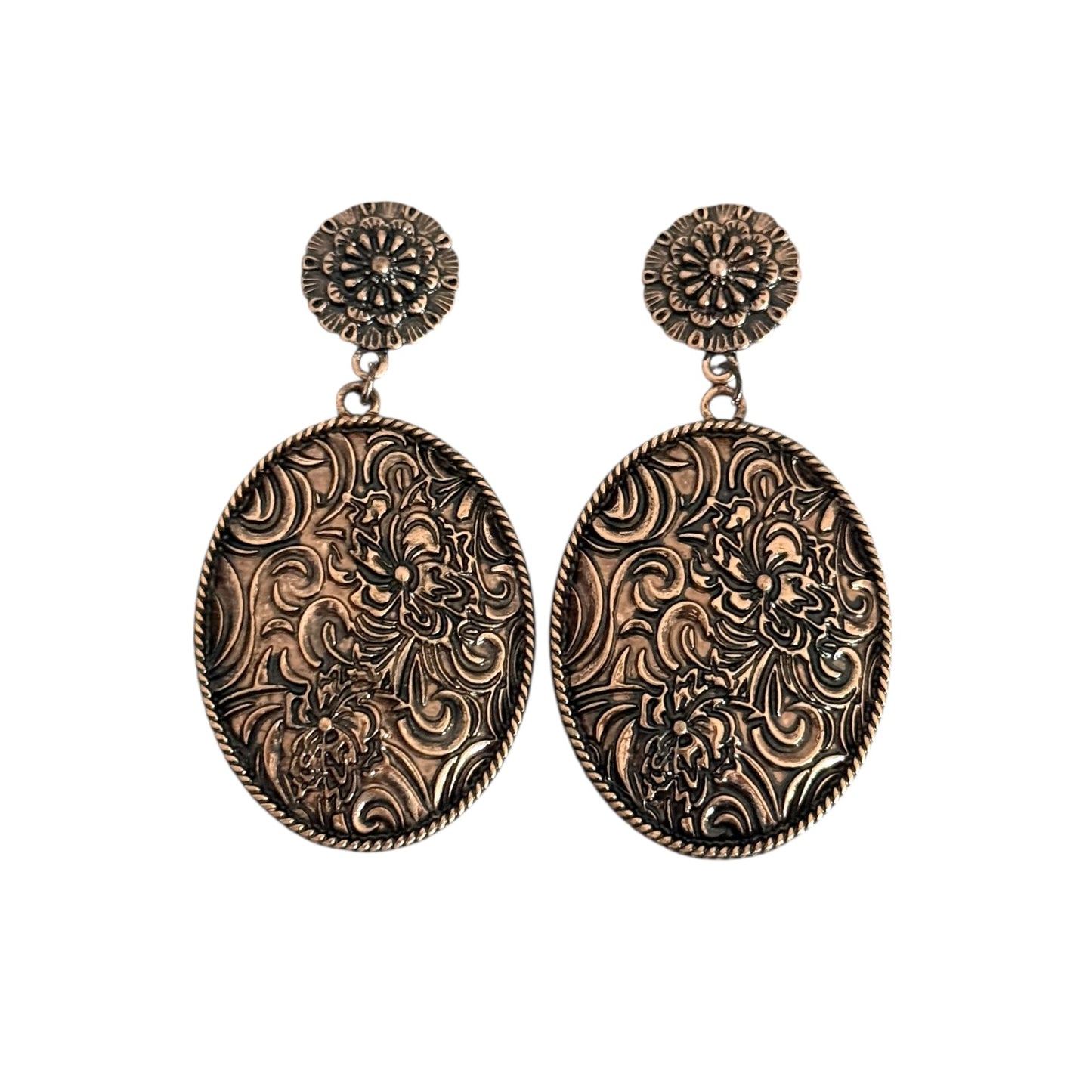 Dark Gold Tooled Concho Teardrop Earrings