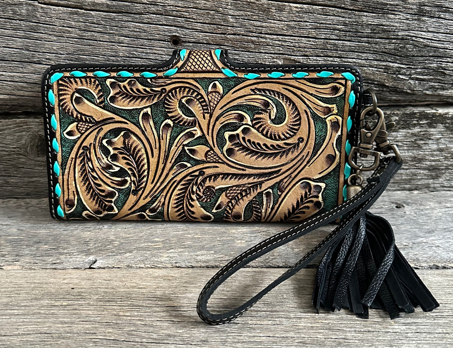 Tooled Turquoise Buckstitch Wallet