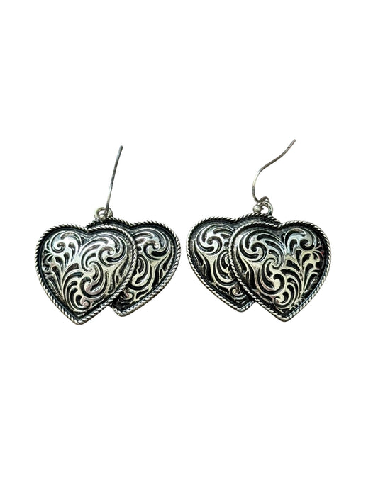 Tooled Double Heart Earrings
