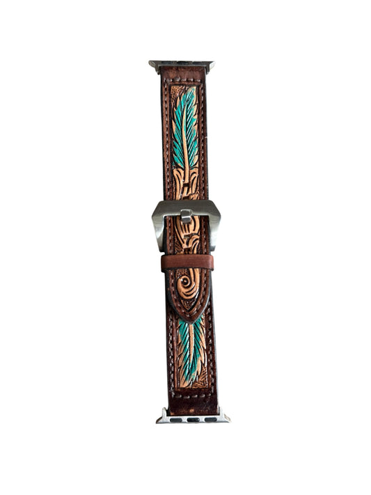 Tooled Turquoise Feather Apple Watch Band