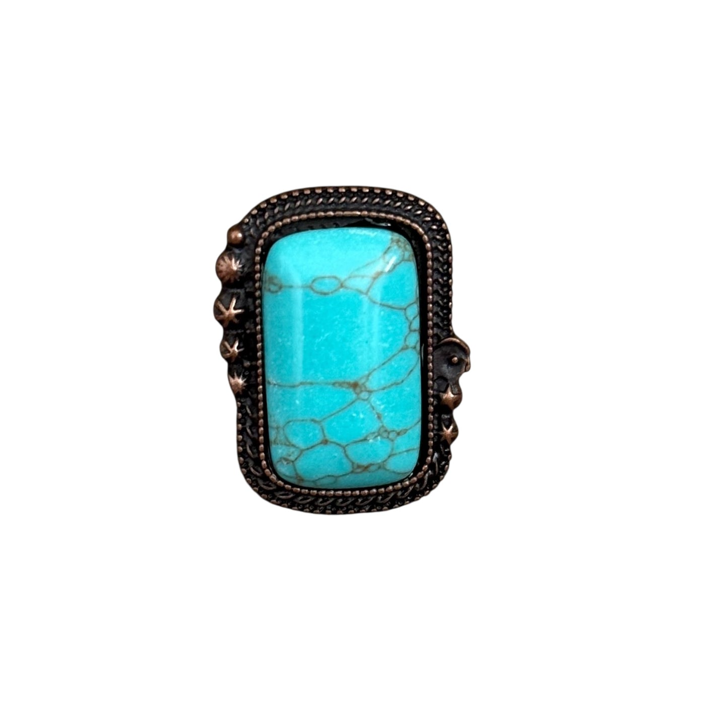 Copper Turquoise Rectangle Cuff Ring