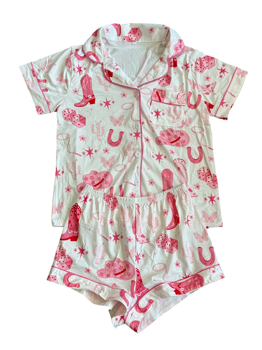 Pink & White Western Print PJ Set