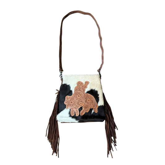 Cowhide Tooled Bronc Purse