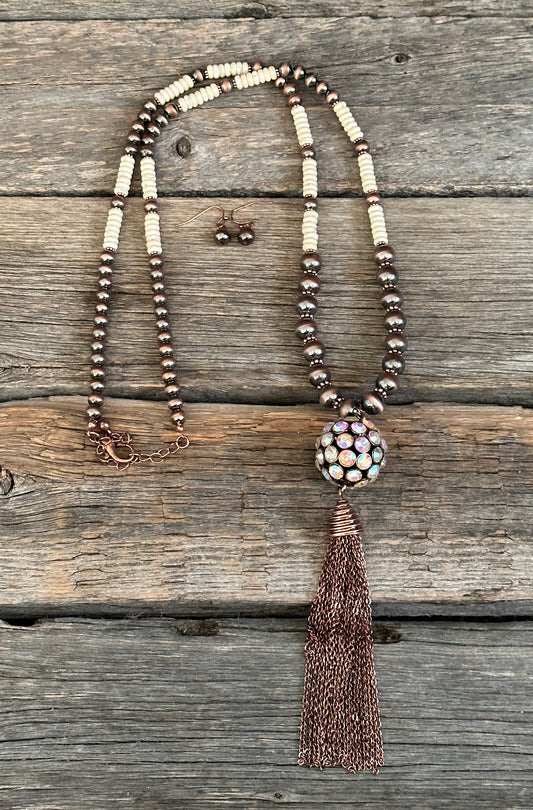 Copper & Natural Navajo Pearl Sparkle Ball Necklace Set