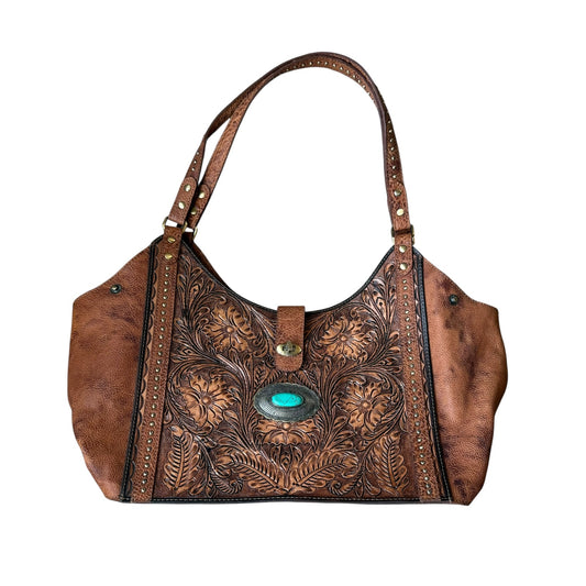 Tooled Leather Turquoise Stone Purse