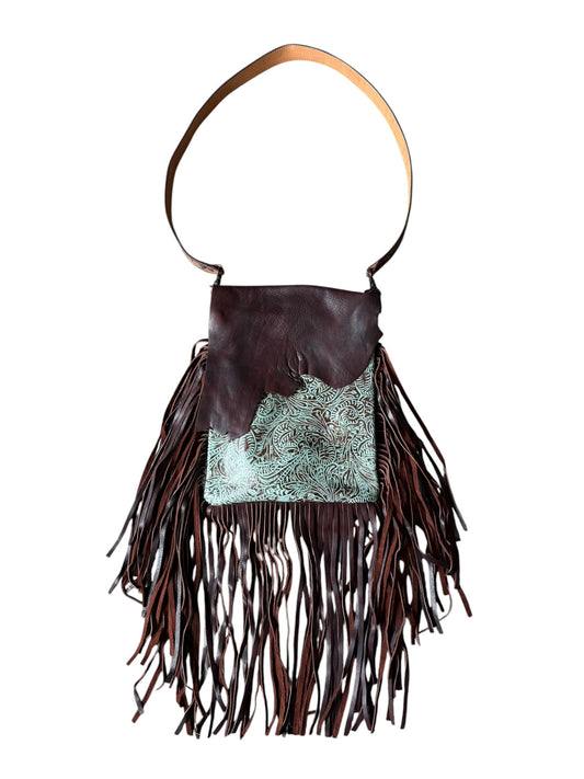 Tooled Turquoise Raw Edge Flap Purse