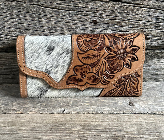 Tooled Floral Cowhide Wallet