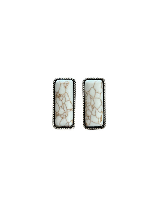 White Stone Bar Earrings