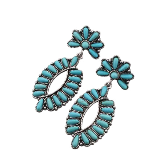 Turquoise Cluster Oval Drop Earrings