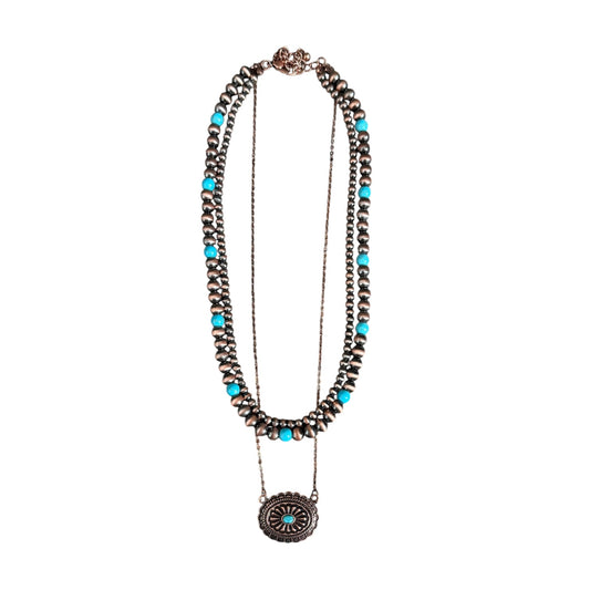 Copper Navajo Pearl Layered Concho Necklace
