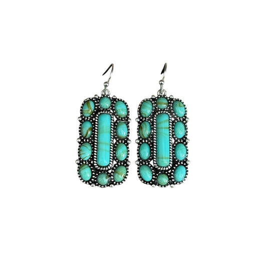 Turquoise Rectangle Wide Bar Earrings