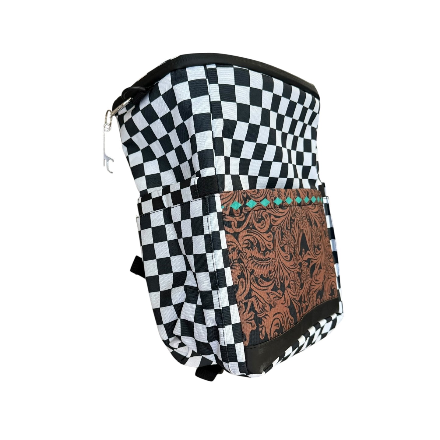Checkered Tooled Leather Cooler Backpack