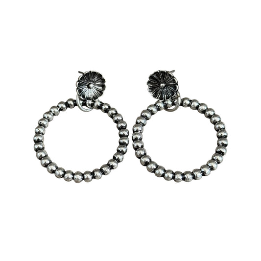 Silver Flower Circle Earrings
