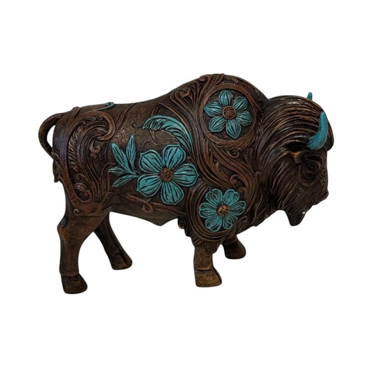 Turquoise Tooled Buffalo Statue