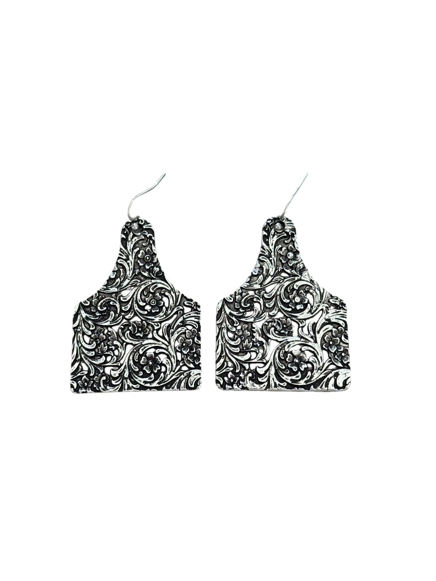 Large Tooled Tag Earrings