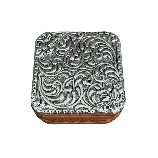 Tooled Floral Brown Jewelry Box