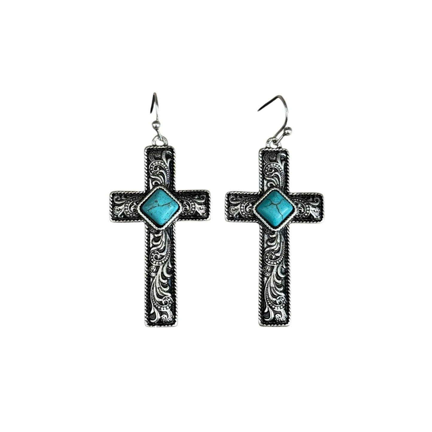Tooled Turquoise Cross Earrings