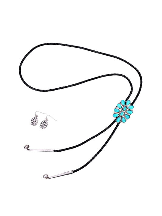 Turquoise Cluster Bolo Necklace Set