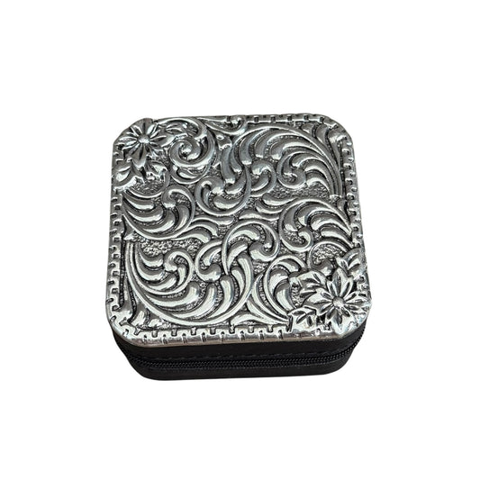 Tooled Floral Black Jewelry Box