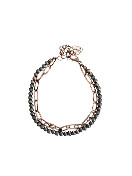 Copper Navajo Pearl Paperclip Bracelet