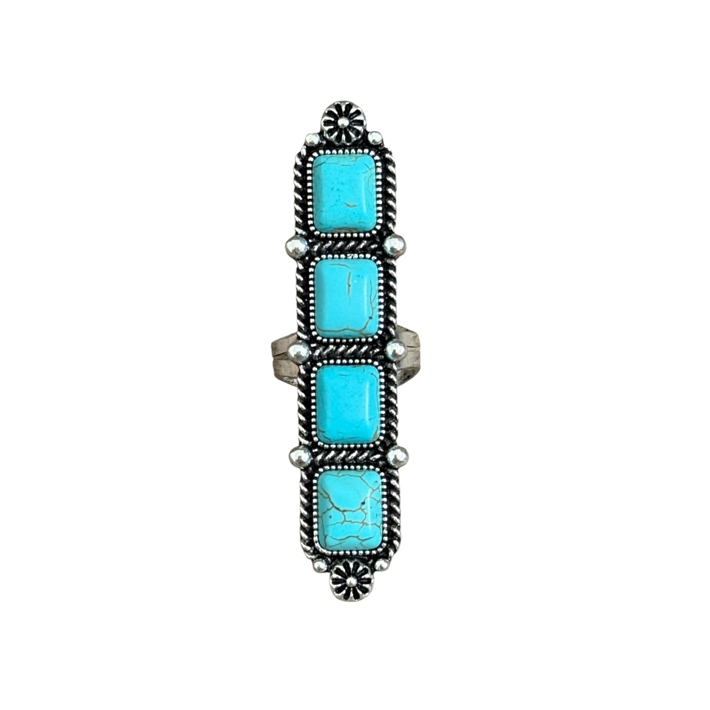 Turquoise 4 Stone Bar Cuff Ring
