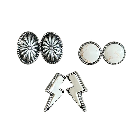 3 Pack Natural Bolt Earrings