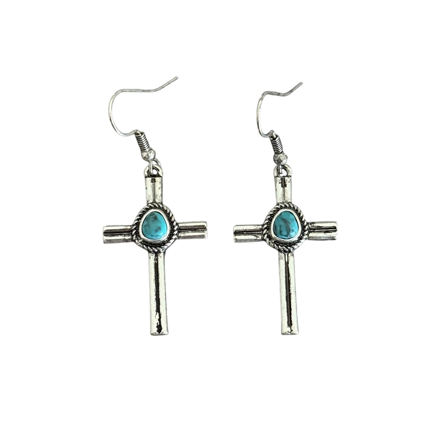 Turquoise Stone Cross Earrings