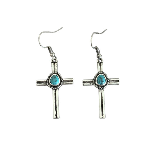 Turquoise Stone Cross Earrings