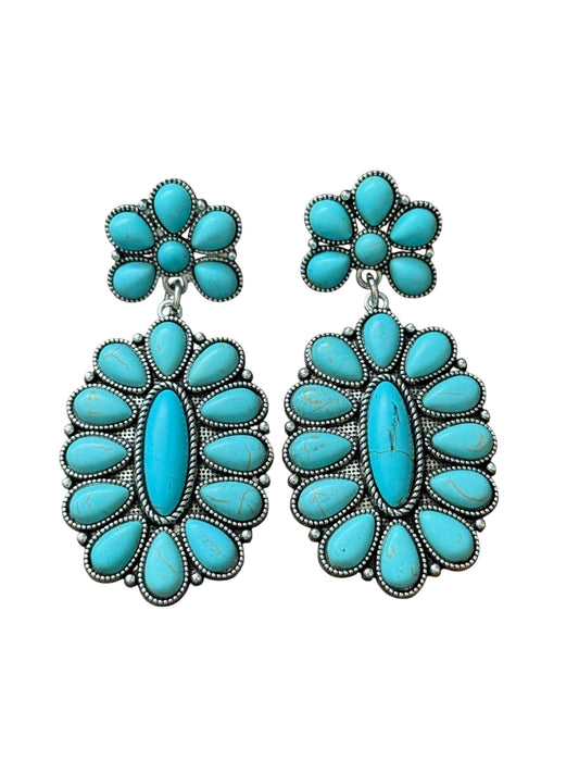 Turquoise Large Cluster Drop Earrings