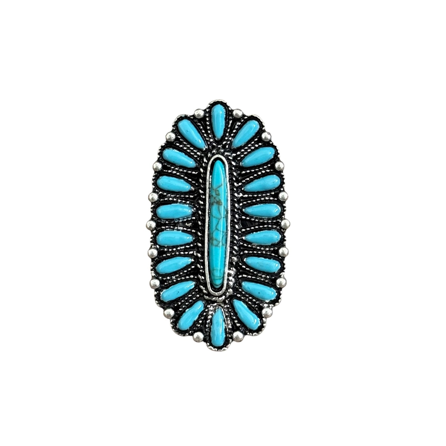 Large Turquoise Cluster Cuff Ring