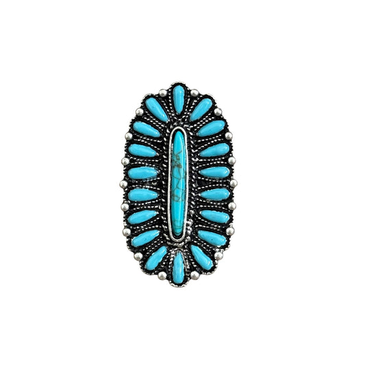 Large Turquoise Cluster Cuff Ring