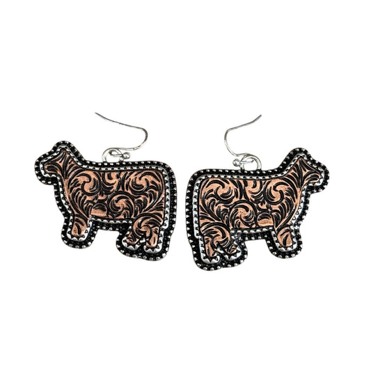 Tooled Copper Cow Earrings