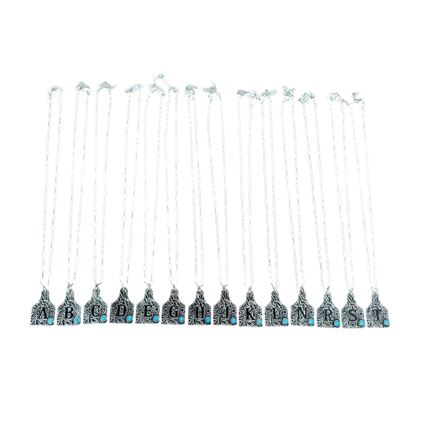 Tooled Turquoise Tag Initial Necklace