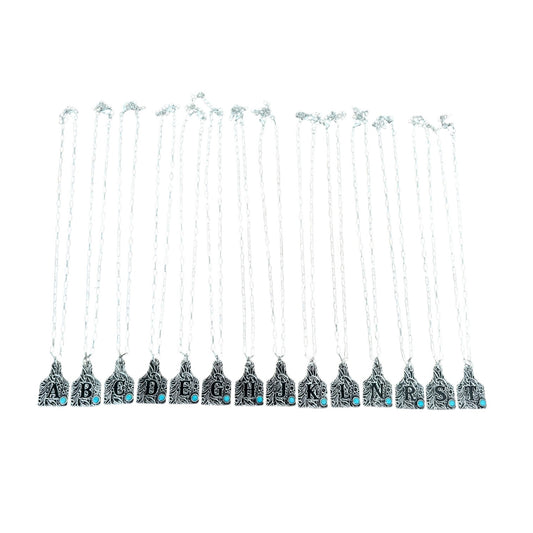 Tooled Turquoise Tag Initial Necklace