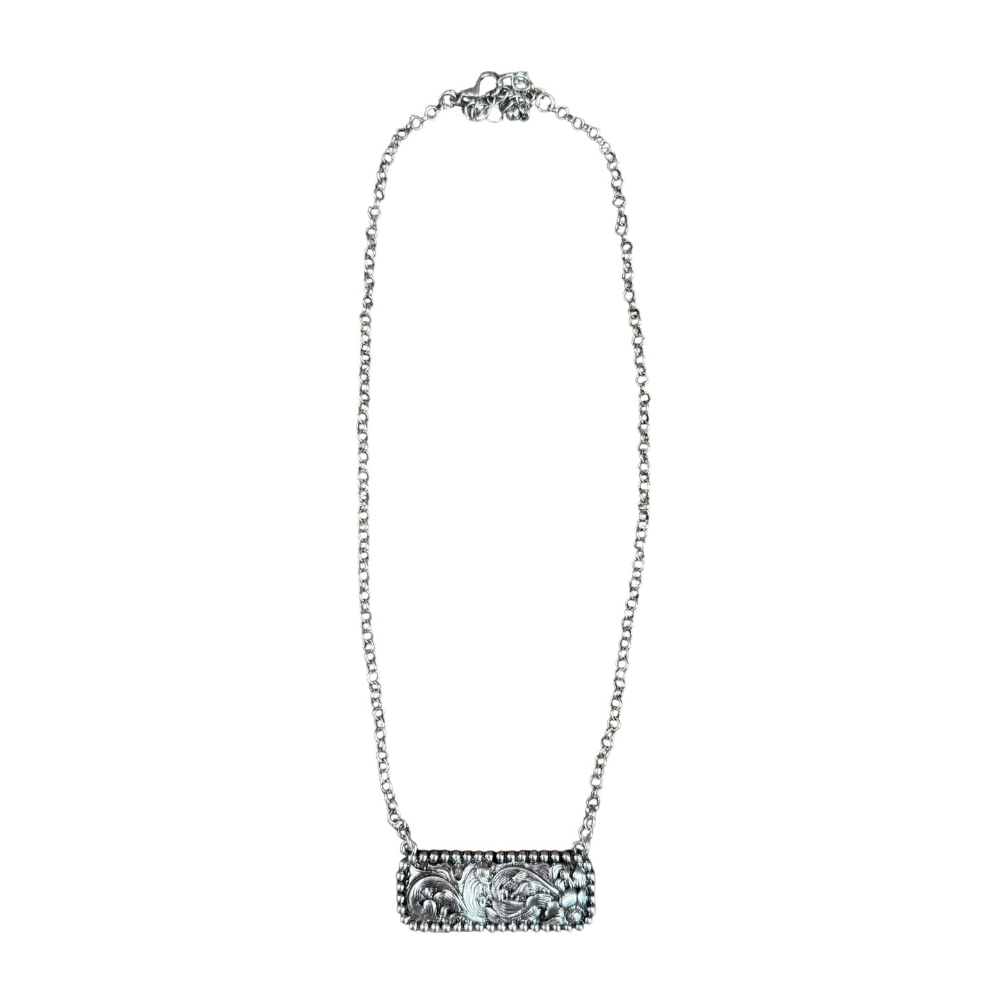 Silver Tooled Floral Bar Necklace