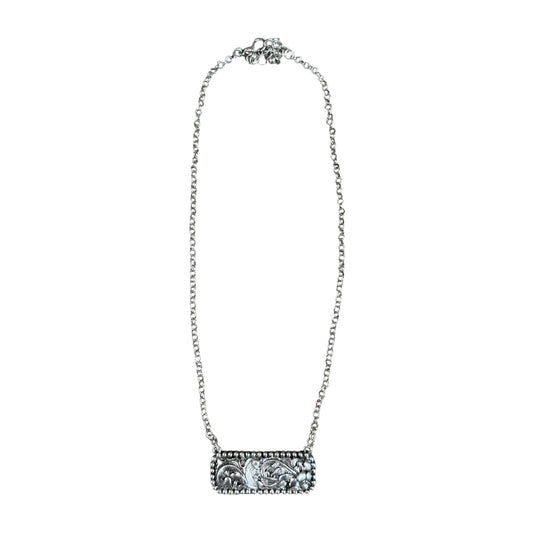 Silver Tooled Floral Bar Necklace