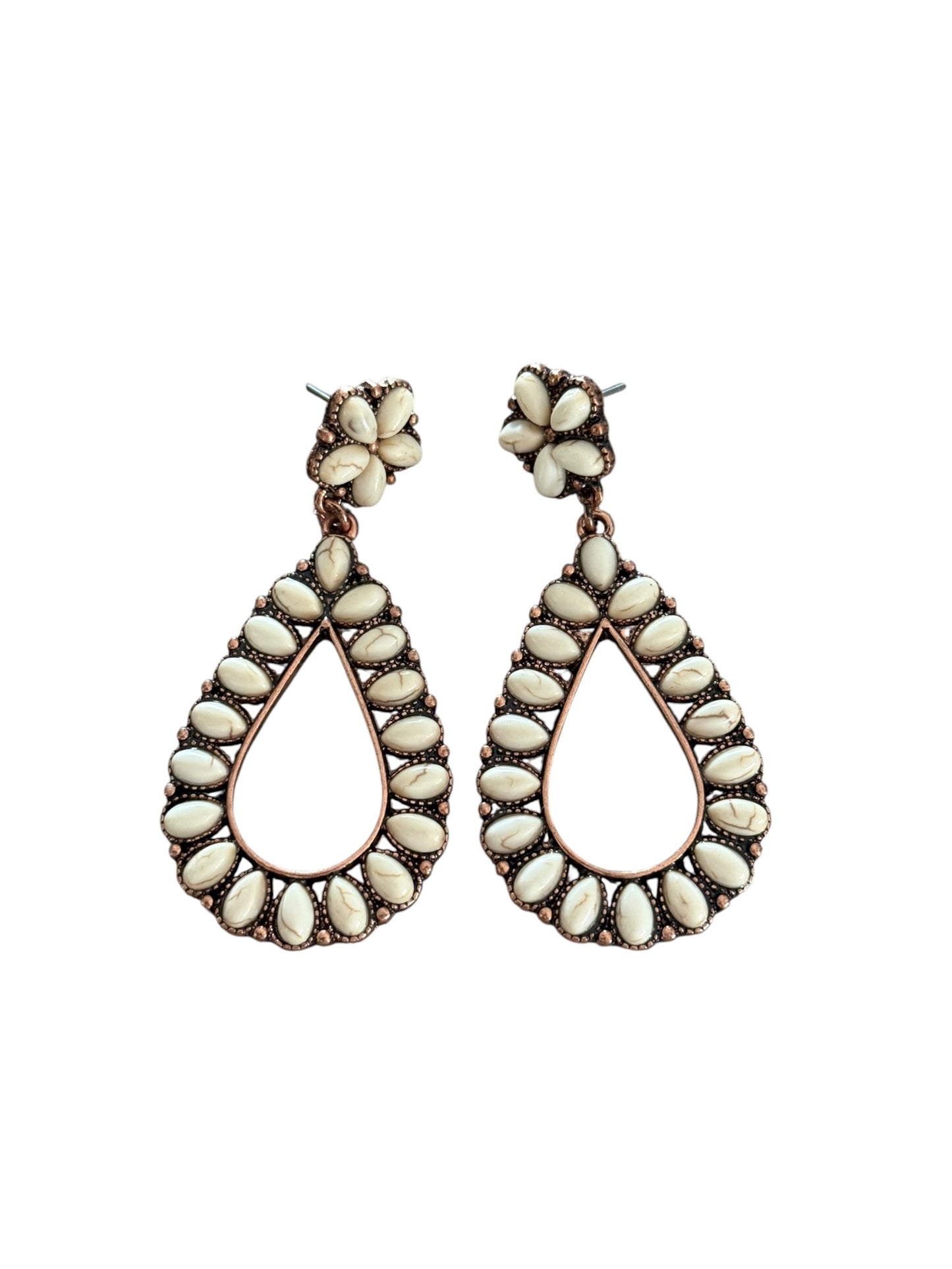 Copper Flower Cluster Teardrop Earrings